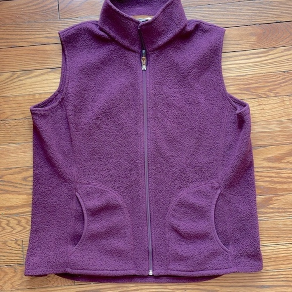 Vintage Woolrich Women's Lightweight Fleece Vest Burgundy Maroon Full‎ Zip Large